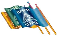 flags with logo of the Ontario Public Service Employees Union (OPSEU/NUPGE)