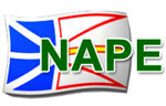 Newfoundland flag with the word NAPE across it (Newfoundland and Labrador Association of Public and Private Employees)
