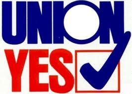 graphic with saying "union yes" with a check mark