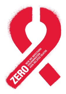 red ribbon with zero new HIV infections discrimination and AIDS related deaths