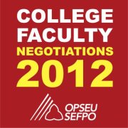 ref square with white lettering saying College Faculty, yellow lettering Negotiations 2012 OPSEU/NUPGE