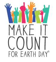 multi-coloured hands in the air above Make it Count for Earth Day
