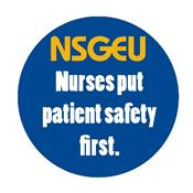 sticker with NSGEU Nurses put patient safety first 