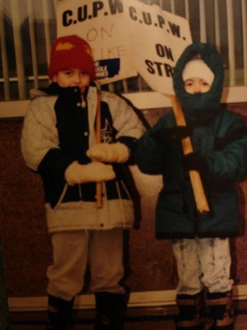 Jay on picket line as a child