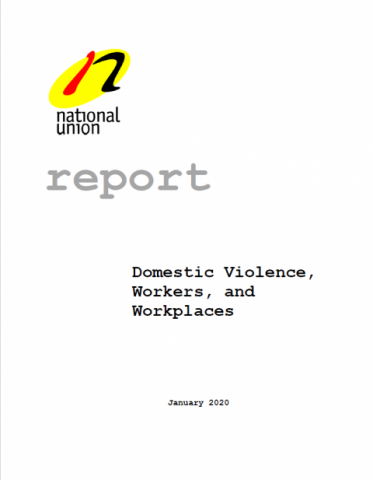 The cover image for the NUPGE publication, "Domestic Violence, Workers, and Workplaces."