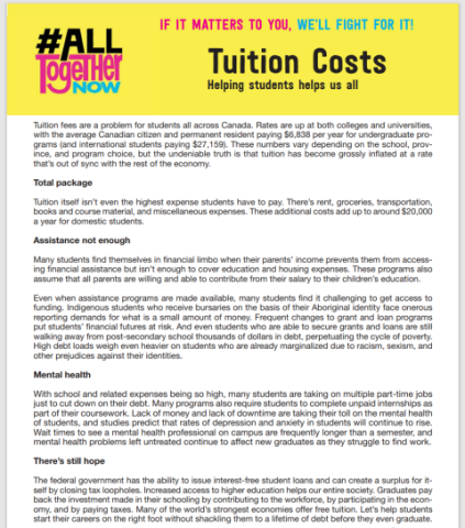 Tuition costs: helping students helps us all cover page